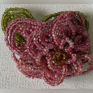 Vintage Beaded Flower Brooch – Pink & Green Glass Beads
